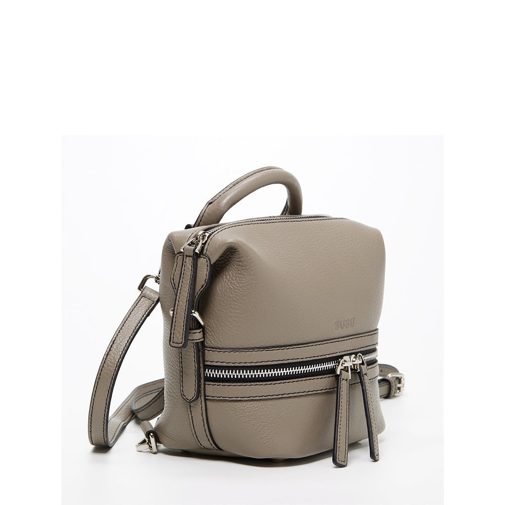 Gray Leather Backpack Purse for Women Convertible Crossbody Bag Medium