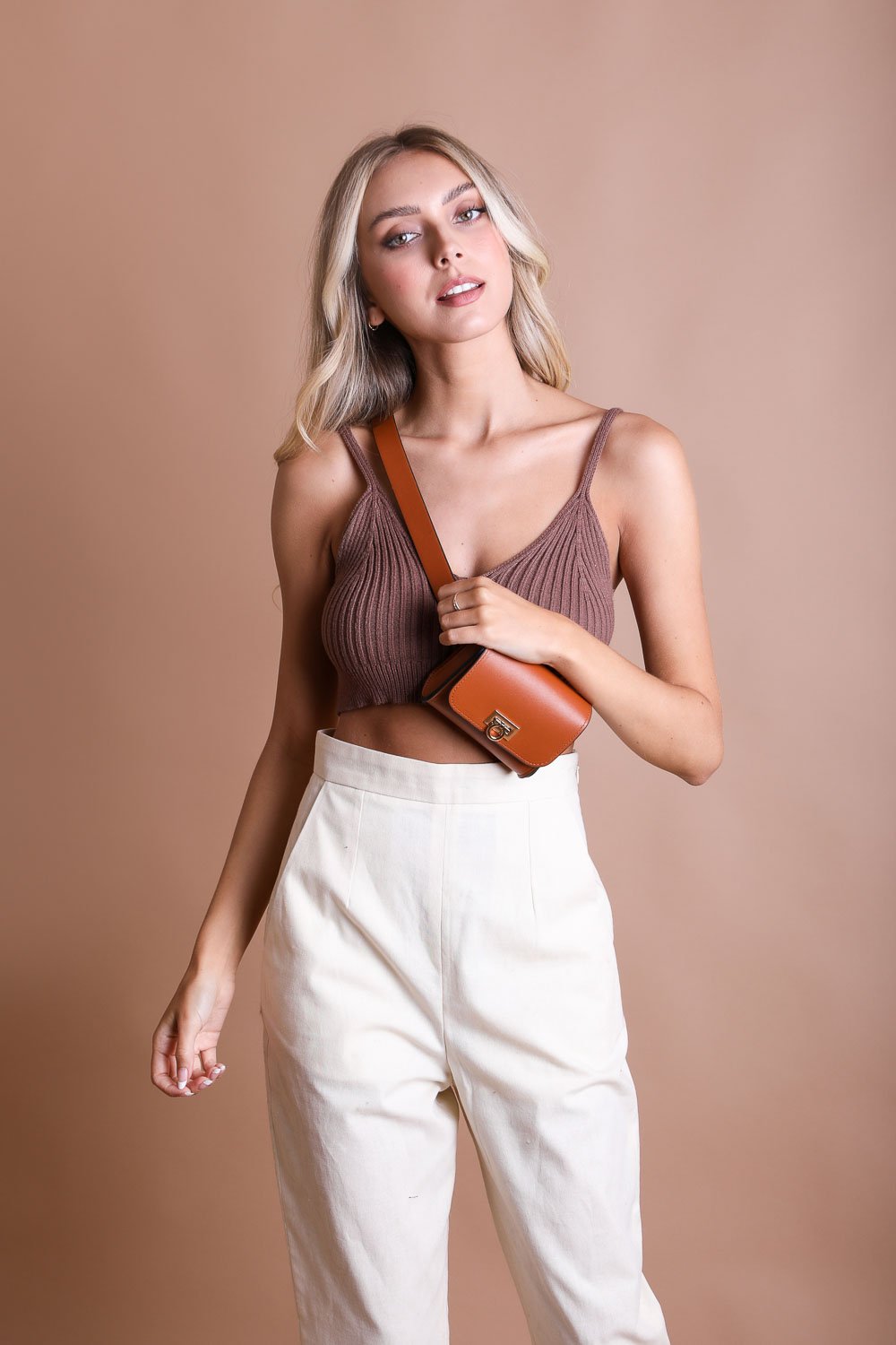 Mini Faux Leather Belt Bag – Chic with Gold Link Chain