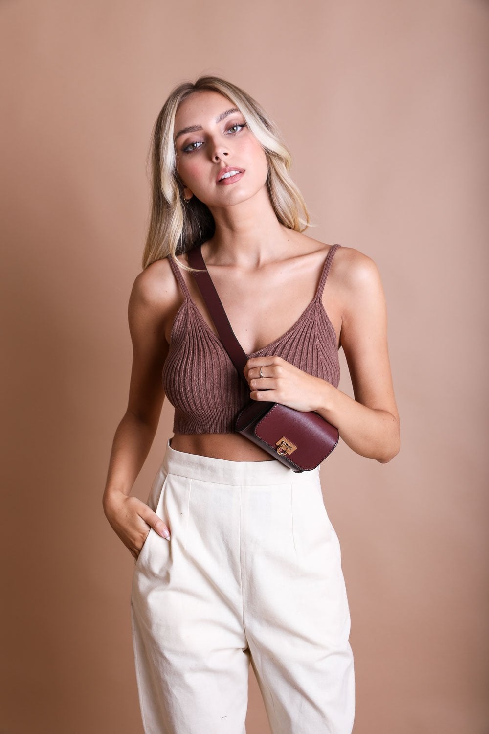 Mini Faux Leather Belt Bag – Chic with Gold Link Chain
